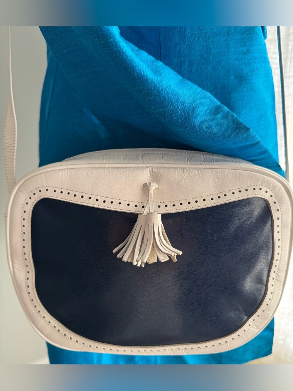 Vintage Bally Navy and White Patent Leather Crossbody Bag